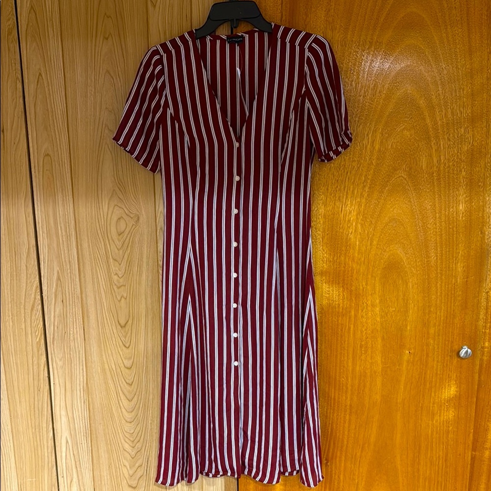 Callipygian Striped Red and White Button-Down Dress